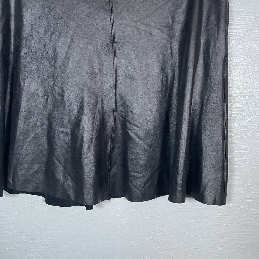 SPANX Women Plus Size 1X Black Faux Leather Skater Mini Skirt Edgy Rocker Punk - Picture 2 of 6